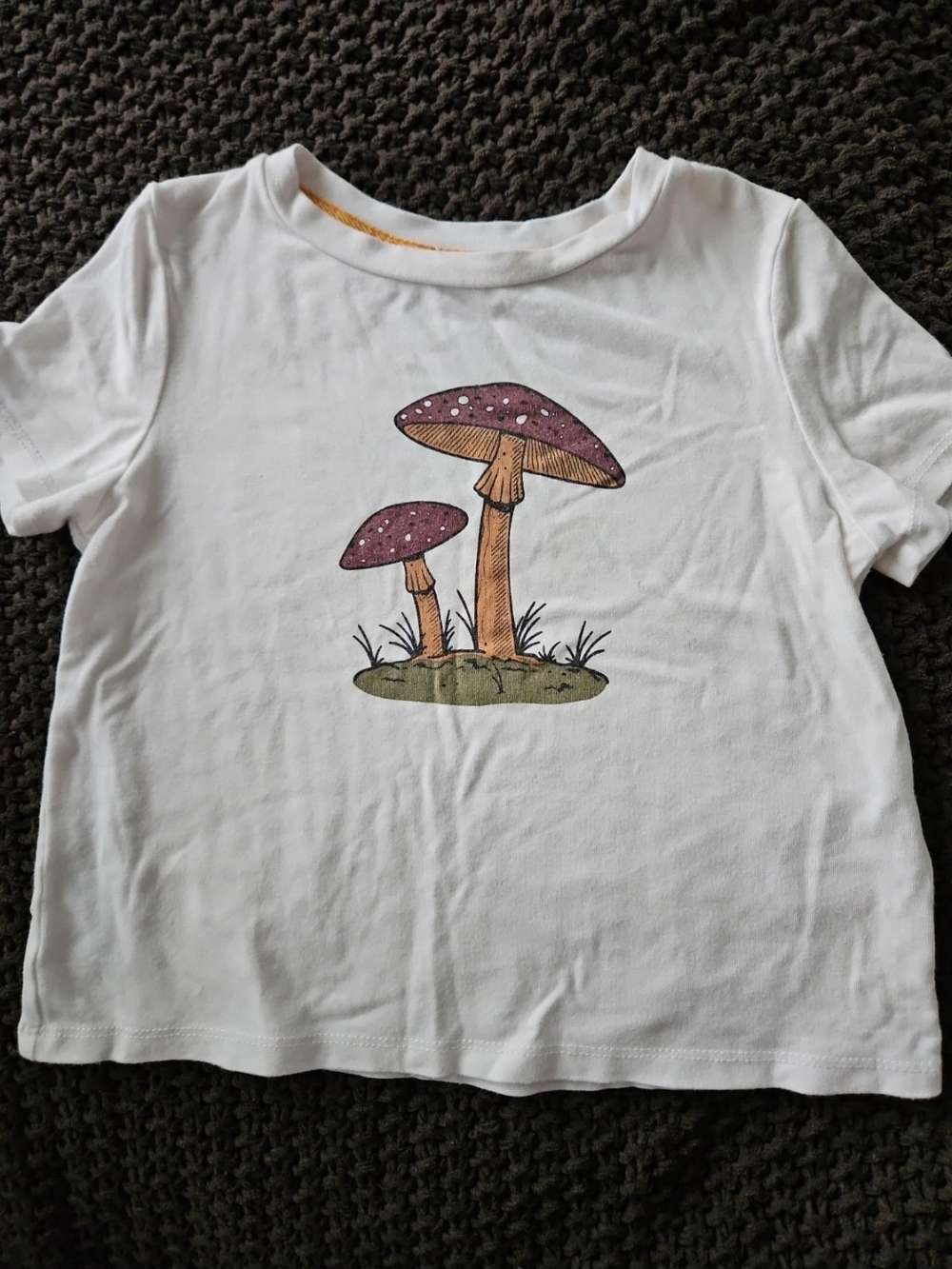 Copper Key White Tee with Purple Mushroom Print